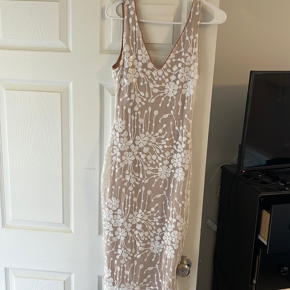 SHEIN white overlay sequin dress , size M